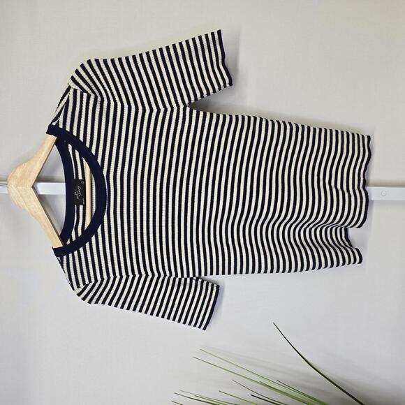 Sweaters - Milky Honey Navy and White Striped Short Sleeve Top Large